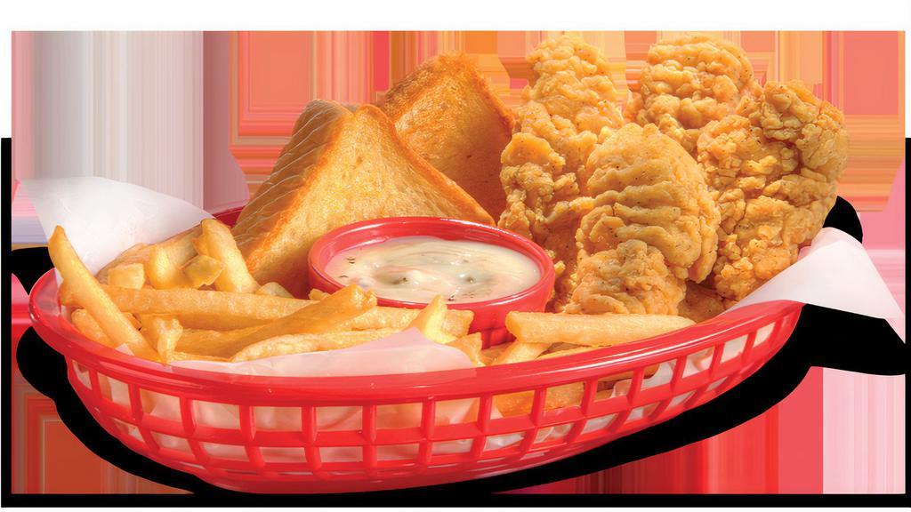 Chicken Strip Country Basket® · A DQ® signature, 100% all-tenderloin white meat chicken strips are served with crispy fries, Texas toast, and your choice of dipping sauce, such as our warm country gravy.