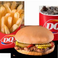 Kids' Hamburger · One beef patty, pickles, ketchup, and mustard. Served with drink, fries and DQ treat. 710-94...