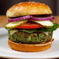 All Green Burger · Our green rice & kale blend with jack cheese & a jalapeño aioli.
