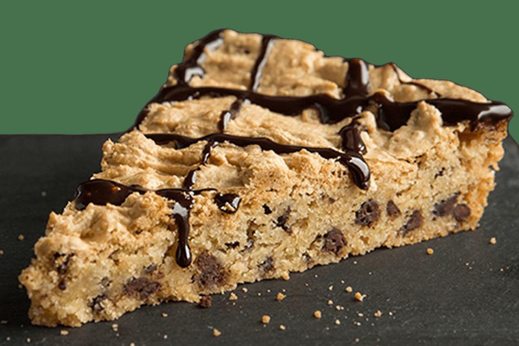 Chocolate Chip Brownie Slice · If you like chocolate chip cookies, you’ll love our cookie pie! It’s a thick version of a cookie topped with our decadent chocolate sauce.