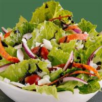 Classic Italian Side Salad · romaine lettuce / red onions / pepperoni / 100 % whole milk mozzarella / tomatoes / balsamic...