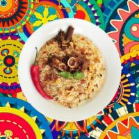 Awadhi Mutton Biryani   · Well seasoned cuts of bone-in  goat meat cooked with our special Peshawari gravy in long gra...