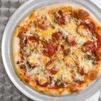 Meat Lovers · Tomato sauce, Mozzarella cheese, halal pepperoni, Chicken Shawarma, and ground beef.