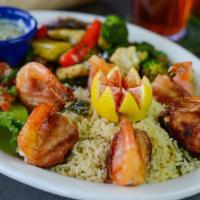 La Ha Ranch Shrimp · 6 mesquite grilled shrimp stuffed with fresh jalapeno and cotija cheese wrapped in Applewood...