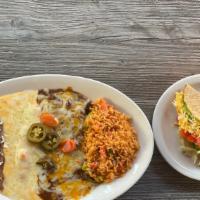 Fernandez · Cheese enchilada, soft cheese taco, beef taco, served with beans and rice.