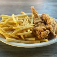 Chickaroos · Chicken fingers with choice of fries or macaroni and cheese.