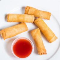 Cheese Rolls (5) · Fried roll stuffed with cream cheese. Served with sweet and sour sauce.