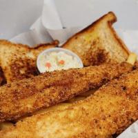 Fish Fillet Basket · 2 Catfish, Fries, Texas Toast, Salad.