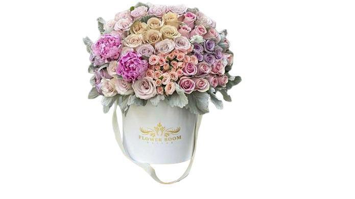 Lovely Weather · Different pretty shades of fresh cut roses with fully open peonies are becoming an amazingly beautiful flower arrangement. This arrangement is a perfect way to say 