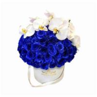 Signature 50 Blue Roses With Orchids · This breathtaking design of fbd signature rose box is as elegant as it is romantic. Capture ...