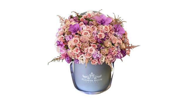 Lady Pastel · Most delicate arrangement we ever did. Pretty pinks & lavenders never looked this good next to delicate champagnes. Express your feelings with Flower Boom Dallas.