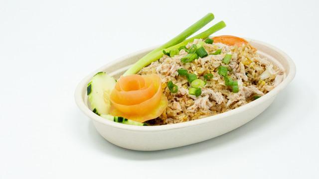 Crabmeat Fried Rice · Fresh crab meat stirred with jasmine rice, scallions, onions, and egg. * 
 
*Caution may contain crab shells
