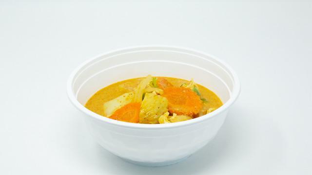 Yellow Curry · Gluten free. Potatoes, carrots, white onions, and bell peppers. Served with a side of jasmine rice.