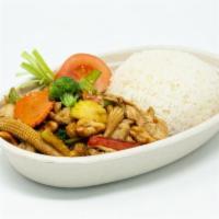 Cashew Chicken · Tender slices of chicken and a medley of mixed vegetables in a light flavorful sauce.