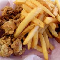 Fried Oysters (10) · Served with your choice of french fries or cajun fries hush puppies sweet potato fries or on...
