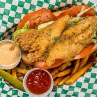 Catfish Po'Boy · Served with your choice of french fries or cajun fries hush puppies sweet potato fries or on...
