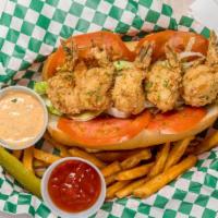 Shrimp Po'Boy · Served with your choice of french fries or cajun fries hush puppies sweet potato fries or on...