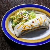 El Jefe'S Burrito · A grande-sized burrito stuffed with beef or chicken, refried beans, Mexican rice, mixed chee...