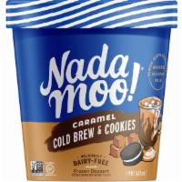 Nadamoo! - Caramel Cold Brew & Cookies 16 Oz · Combines the flavors of cold brew coffee, silky smooth caramel, and chocolate cookie chunks.