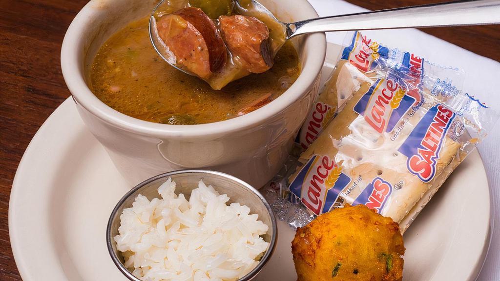 Togo Regular Chicken/Sausage Gumbo · Cup of Chicken and Andouille Sausage Gumbo. Add potato salad for $0.50