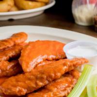 Chicken Fingers · Fried in pure canola oil. Includes celery, carrots, and choice of blue cheese or ranch dress...