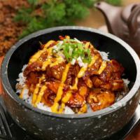 Chicken Bulgogi Bowl · Thin slices of marinated chicken is tender and juicy seeping with mildly sweet, savory, smok...