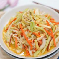Mustard Vegetables · Cucumber, carrot, chayote, and  jicama in Korean mustard mayo sauce.