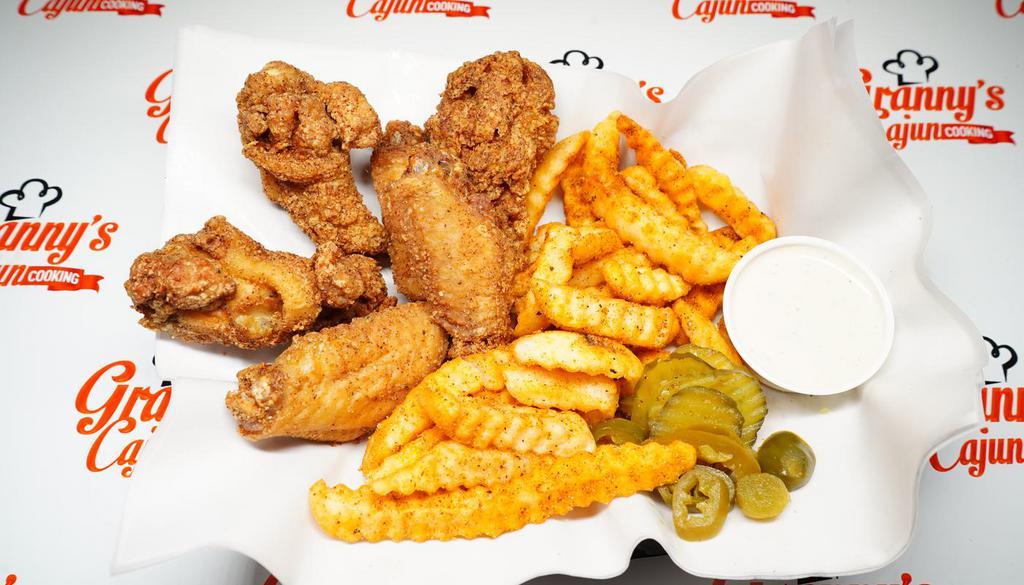 12Pc Granny'S Wing Basket · Granny's Jumbo Wings flavored in your choice Cajun Fried, Lemon Pepper, Hot, BBQ, or Granny’s Cajun Sweet & Spicy