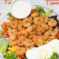 Granny'S Tossed Salads W/Fried Shrimp · Spring Mix topped with Tomato, Cheese, Bacon, Boiled Egg and your choice of dressing. Topped...
