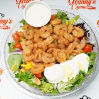 Granny'S Tossed Salads W/Grilled Shrimp · Spring Mix topped with Tomato, Cheese, Bacon, Boiled Egg and your choice of dressing. Topped...