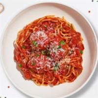 Spaghetti With Meatballs · Fresh spaghetti and homemade ground beef meatballs served with rossa (red) sauce, red pepper...