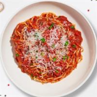Spaghetti · Fresh spaghetti served with a red sauce and your choice of toppings.