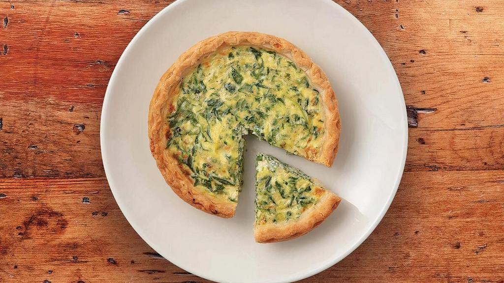 Quiche Florentine · Our house-made egg, spinach, tomato and Swiss custard baked in a buttery, flaky pie crust.