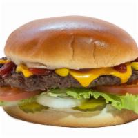 American Liberty · Beef patty, lettuce, tomato, onion, pickle, ketchup, mustard with American cheese.