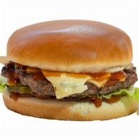 Yummy Bbq Burger · Beef patty, lettuce, bbq onion, pickle, bbq sauce with Swiss cheese.