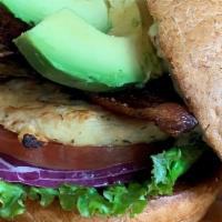 Ain'T No Chicken Club · Grilled chicken breast with lemon brie cheese, avocado, bacon strips, wheat bun