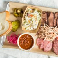 Stonehouse Trio House Favorite · Sausage, pulled pork and brisket.
