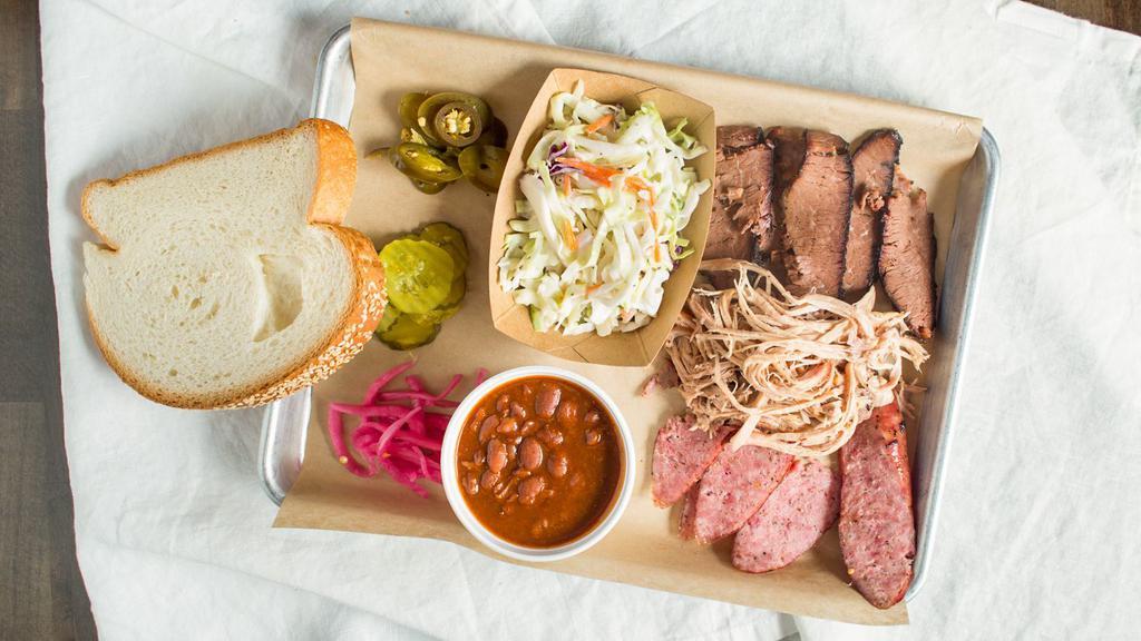 Stonehouse Trio House Favorite · Sausage, pulled pork and brisket.