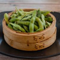 Edamame · Young soybean on pod served with spicy salt.