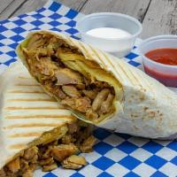 Chicken Shawarma · Halal Chicken shawarma wrap. comes with pickles, and our special delicious garlic sauce!