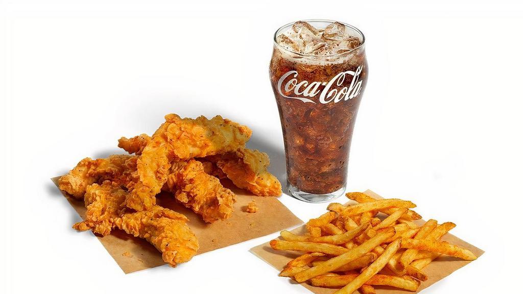 4 Tender Combo · 4 beer-battered chicken tenders, fries, and a cold drink. Swap fries for sweet potato fries or mac n' cheese (live a little).