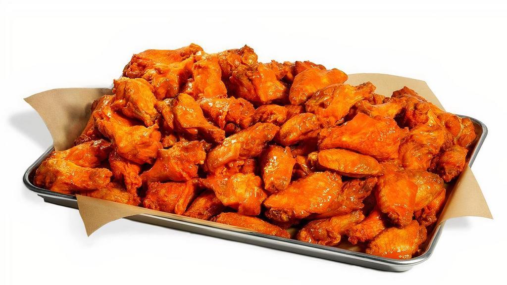 120 Wings · Your choice of wing style, wing sauce or dry rub, 6 large dunk-able dips, and celery sticks.