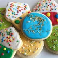 1 Dozen Iced Cake Cookies · One dozen round/shaped cookies made from our cake mix and iced with a sweet petit four icing.