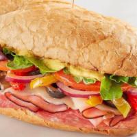 The Italian · Black Forest ham, salami, provolone, house-roasted multicolored peppers, spring mix, tomato,...