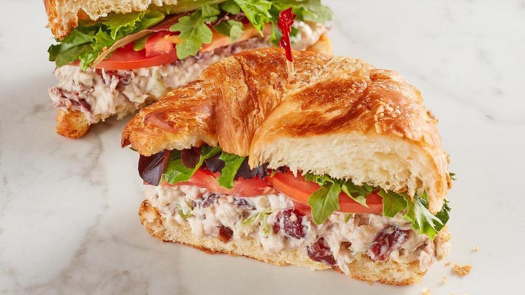 Harvest Chicken Salad (Contains Pecans) · Chicken salad with cranberries and pecans, spring mix and tomato on croissant. *This product contains pecans*