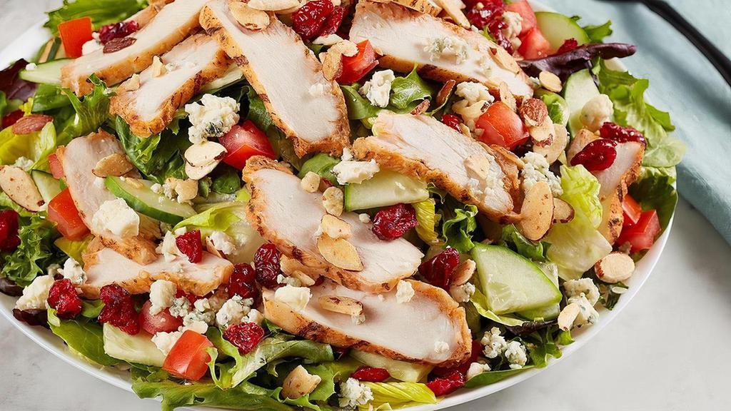 Savannah Chopped Salad · Grilled chicken, dried cranberries, Gorgonzola, honey roasted almonds, tomato and cucumber on mixed greens.. Try it with Sherry Shallot dressing.