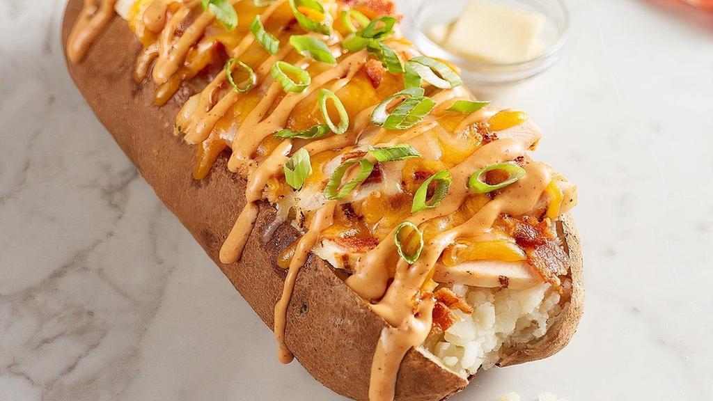 Chipotle Chicken & Bacon Spud  · Grilled chicken, bacon, cheddar-jack, chipotle ranch and green onion.