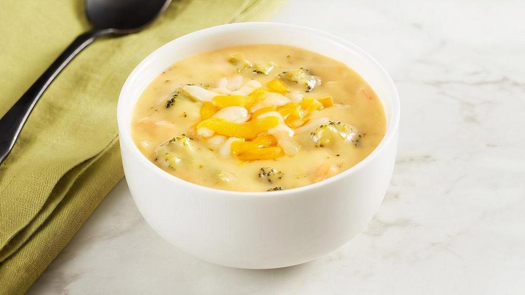 Broccoli & Cheddar Soup · Cheddar and Monterrey Jack Cheese mixed with chunks of Broccoli in a creamy base made from chicken broth.