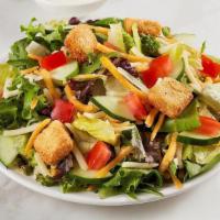 Kid'S Garden Salad · Crisp cucumbers, tomatoes, cheese and croutons over fresh greens with your choice of dressing.