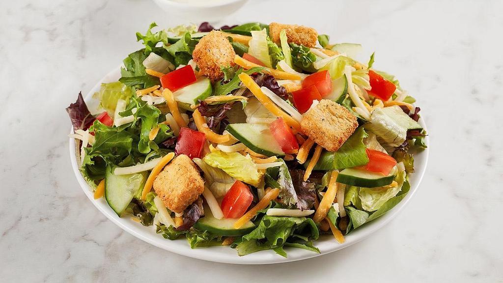 Kid'S Garden Salad · Crisp cucumbers, tomatoes, cheese and croutons over fresh greens with your choice of dressing.